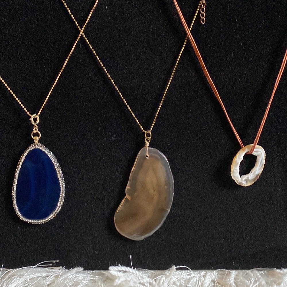 Curated Sliced Agate Geode Crystal Stone Necklace Bundle with Hand Chosen Chains